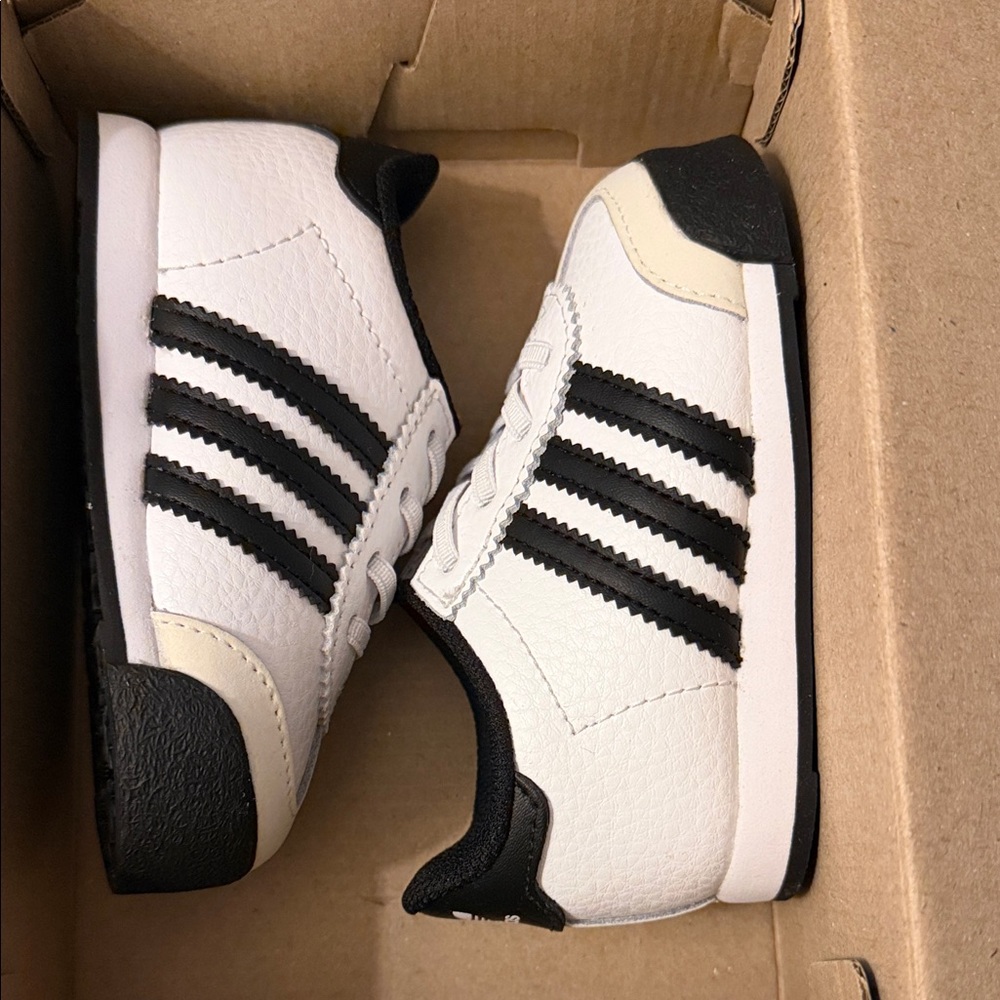 Adidas Kids White and Black Striped Sneakers